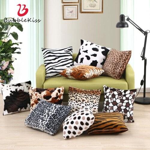 Bubble Kiss 2PCS Cow Pattern Throw Pillows Cover Home Decorative Short Plush Cushion Cover for Sofa Bedroom Spot Pillowcases