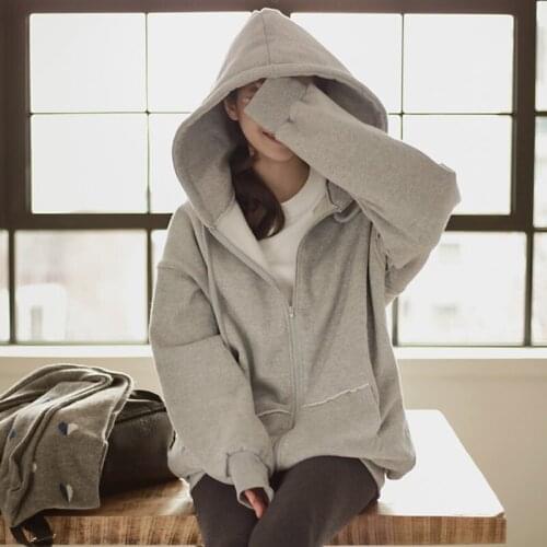 Newest Fashion Womens Loose Style Sweatershirts Casual Zip-up Tops Female Streetwear Hooded Hoodies LWL543