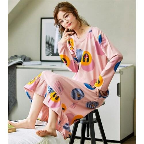 2021Spring and Autumn New Womens Nightdress Long Sleeve Sweet Nightdress Home Service Sexy Nightwear Sleep Tops Sleepwear Women