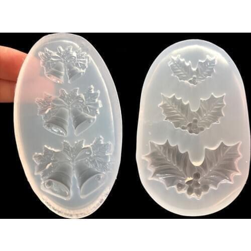 New Style Jingling Bell Holly Leaf Fondant Silicone Mold Clay Mold 16579