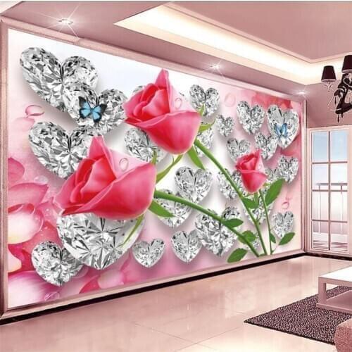 Custom wallpaper diamond rose flower mural 3D love creative stereo romantic living room фотообои TV background wallpaper 3d обои