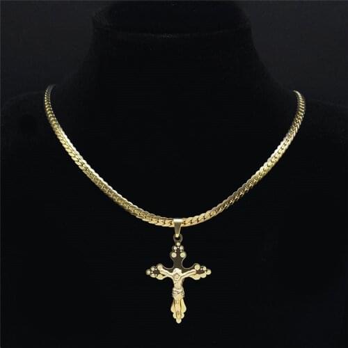 2021 Stainless Steel Cross Pendants Necklaces Women/Men Gold Color Small Statement Necklace Jewelry collier croix N8000S03