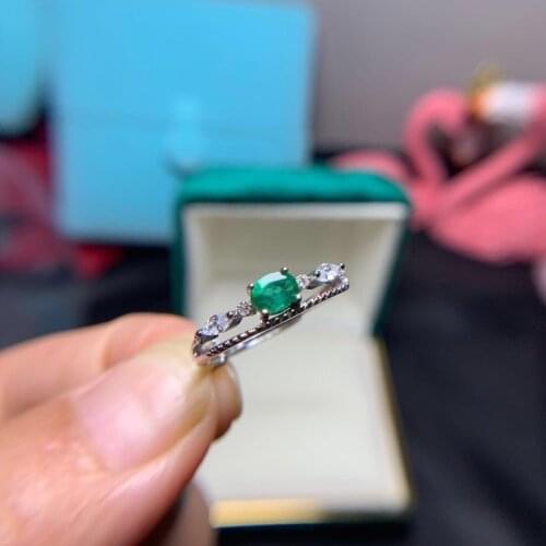 Fine Jewelry Natural Emerald 925 Sterling Silver Classic Girl New Adjustable Gemstone Ring Support Test with Box