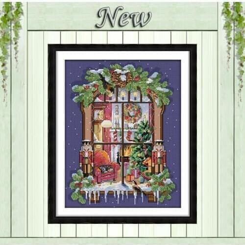 The window of the Christmas painting Counted Printed on canvas DMC 11CT 14CT Chinese Cross Stitch kits Needlework Set embroidery