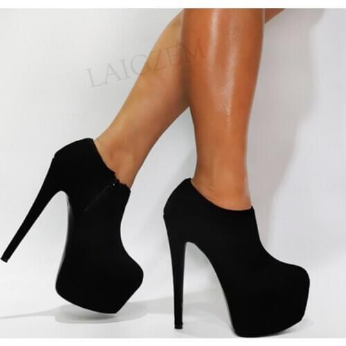 SEIIHEM Women Ankle Boots Faux Suede Side Zip High Heels Platform Boots Booties Unisex Shoes Woman Large Size 41 42 38 47 50 52