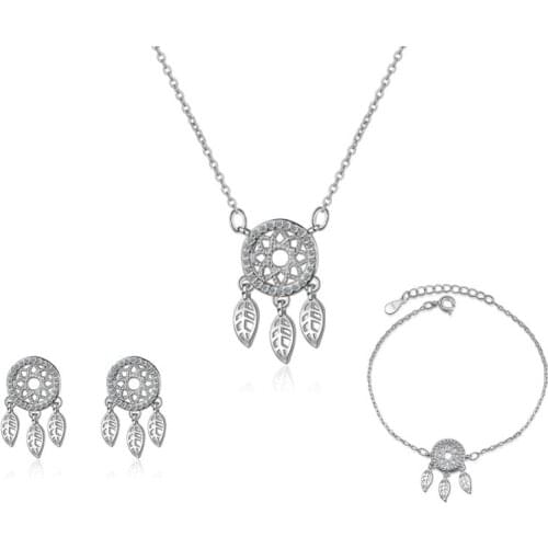 925 Sterling Silver Tassel Dreamcatcher Pendent Necklace Earrings Bracelet For Women Girls Jewelry Set dz461
