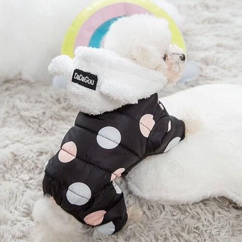 Thicken Warm Dog Clothes Cute Dot Printed Winter Dog Puppy Coat Hooded Jacket for Small Dogs Pug Yorkshire Cotton Cat Clothing