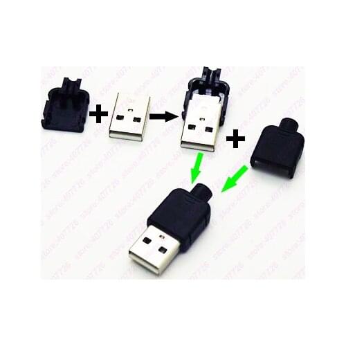 High Quality 10PCS DIY USB A Type Male Connector Assembly Adapter USB Jack 2.0 Plug Socket With Plastic Shell Tail Wire Dia 3.0