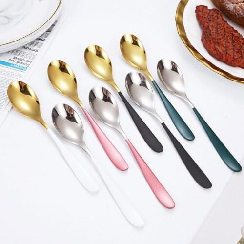 Mirror Stainless Steel Spoon Fork Gold Silver Color Tableware Ice Cream Desserts Can Be Reused Kitchenware Disherwasher Safe