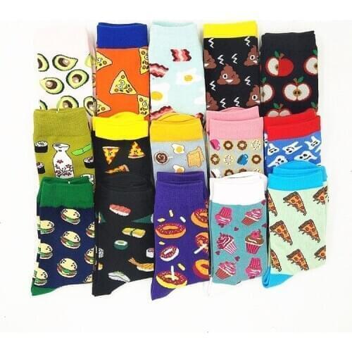 Woman fashion cotton socks avocado egg burger pizza ice cream apple pepper hand sushi sock Korean style female happy woman socks