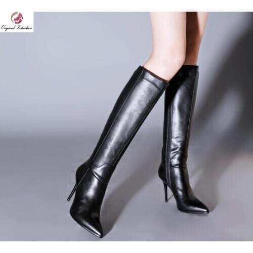 New Woman Fashion Boots Knee High Long Boots High Heels Boots For Spring Autumn Pointed Toe Thin Heels Boots Large Size 35-46