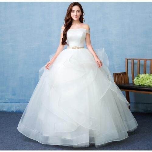 New Arrival With Belt Sexy Boat Neck Wedding Dresse Off The Shoulder Lace Up Vintage Bridal Ball Gown Vestido De Noiva L