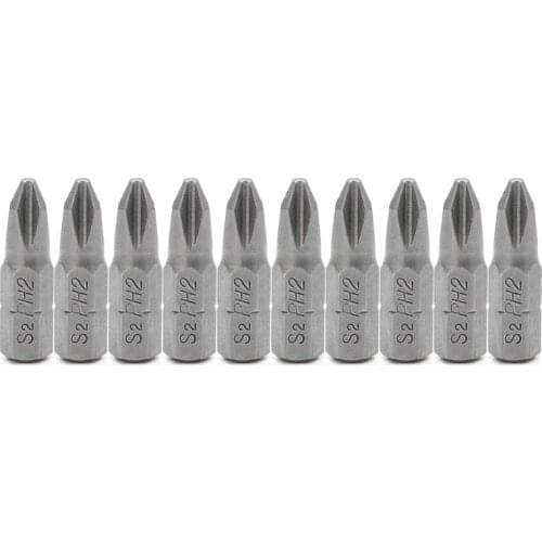 10 Pcs S2 Steel Screwdriver Bits 25mm Hex Shank Torque PH2 Antislip Magnetic