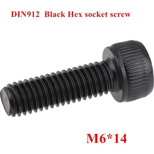 100pcs DIN912 M6*14 grade 12.9 Black Alloy Steel Hexagon Socket Screw Hex Head Cup Screw Screws Bolts