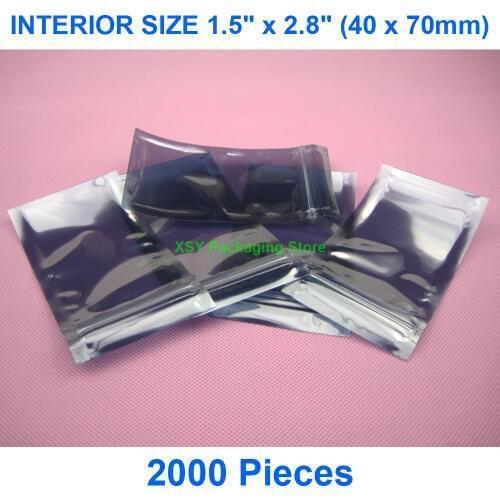 2000 Pieces ESD Zipper Bags INTERIOR SIZE 1.5" x 2.8" (40 x 70mm) Small Anti Static Shielding Bag Electronic Packaging Pouches
