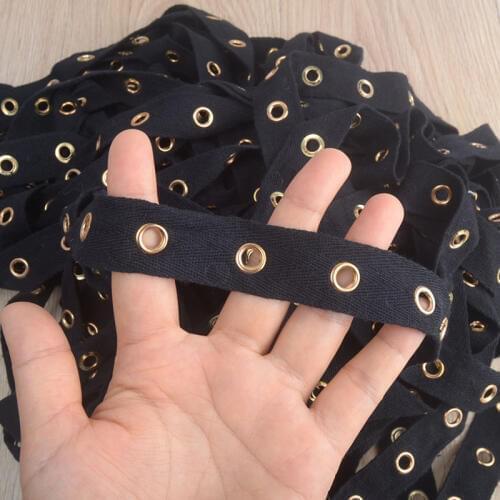5M/lot 2.4cm wide cotton webbing perforated ring flat canvas belt clothing belt shoulder strap accessories decorative lace Z075