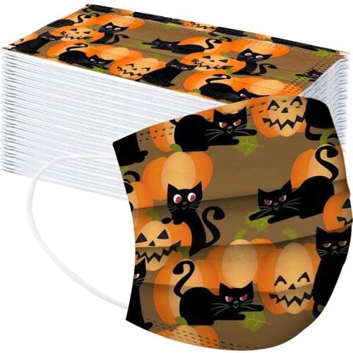 50pcs Cosplay 3ply Filters Halloween Masks Children Printed Funny Halloween Disposable Masks Masque Breathable Mascarillas