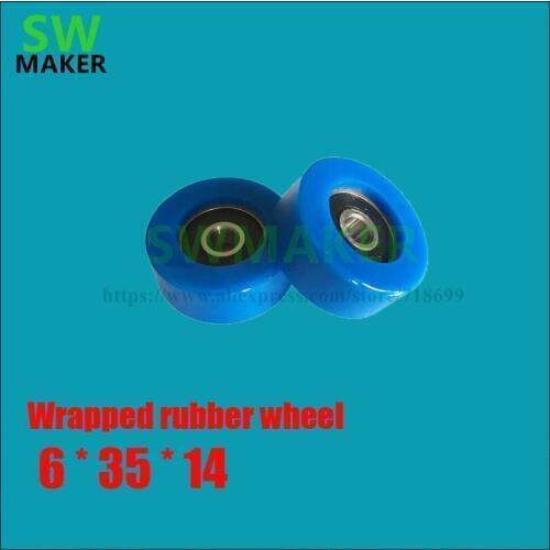 6*35*14mm 626 rubber bearing pulley, rubber wheel, small roller, silent pulley, polyurethane wheel