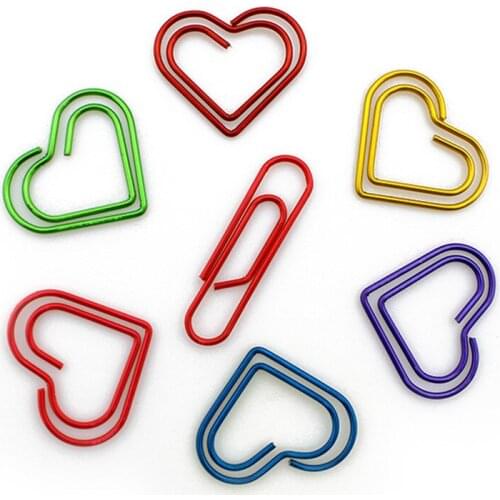 70pcs Metal Heart Shape Paper Clips Bookmarks Memo Pad Filing Paperclips Binder Supplies Stationery Accessories Book Note Decor