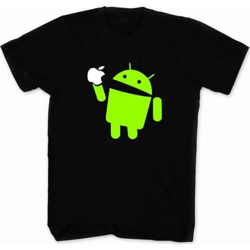 Android Eat Apple. Funny Graphic Printed T-Shirt. Summer Cotton Short Sleeve O-Neck Mens T Shirt New S-3XL