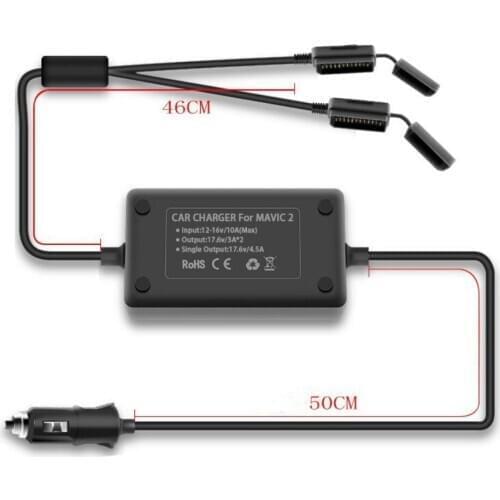 Dual 2 Battery Car Charger, Intelligent Car Charger with USB Port Outdoor Car Charger for DJI Mavic 2