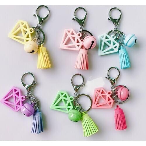 6 Colors Rhinestone Tassel Bell Keychain Cute Lovely Car Key ring Girls Women Bag Accessories Charm Wallet Key Chains New