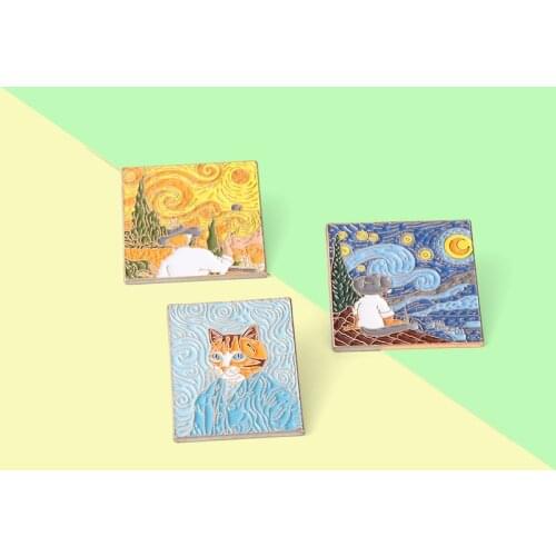 Impression Drawing Enamel Pins Starry Sky Brooches Cat Badge Decoration on Backpack Caps Gift for Painting Enthusiast Jewelry