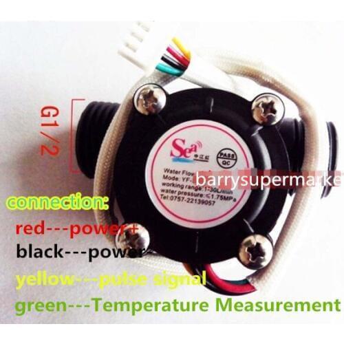 2PCS Water Flow Meter Sensor Hall Flowmeter Water Control Washroom Flow Sensor Counter With Temperature Probe 1-30L/min DN15