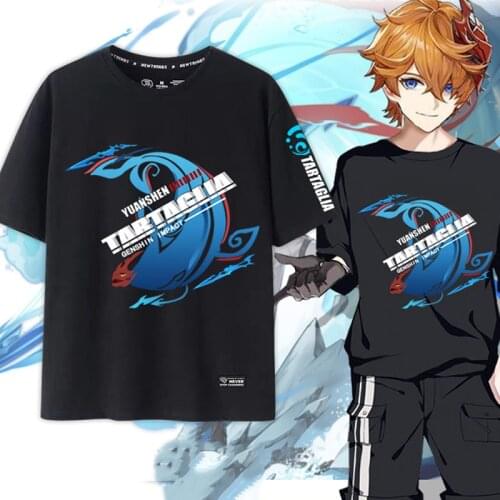 Genshin Impact Tartaglia T-shirt Otaku Harajuku Tshirt Unisex Short Sleeve Anime Cosplay T-shirt Casual Summer Tee Tops Dropship