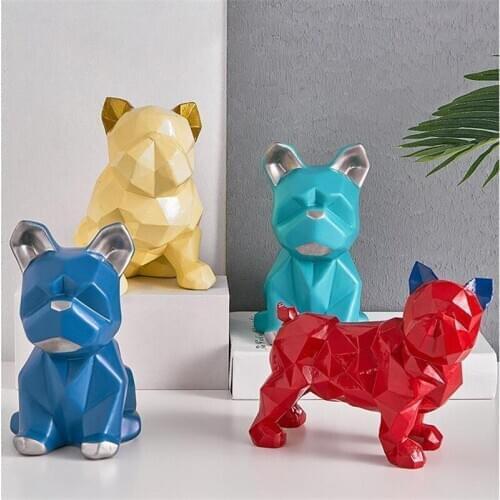 [HHT]Nordic Geometric Bulldog Sculpture Abstract Animal Ornaments Home Decoration Crafts Desktop TV Cabinet Entrance Furnishings