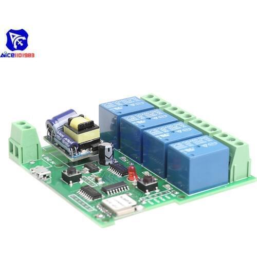 Diymore 4 Channel WiFi Relay Switch Module APP Wireless Remote Control Jog Self-Lock Interlock AC 220V 433MHz for Smart Home