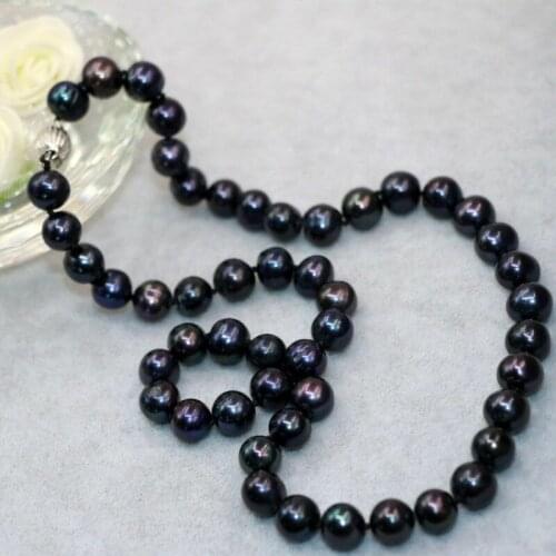 Pretty 9-10mm Natural Freshwater Black Pearl Necklace 18” 36" AAA
