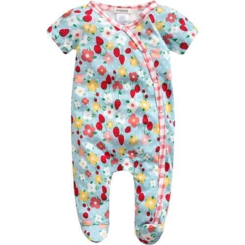Kavkas Summer Baby Girl Clothes Bamboo Cotton Flower Desin Newborn Footies 0-3 Months Infant Toddler Clothing