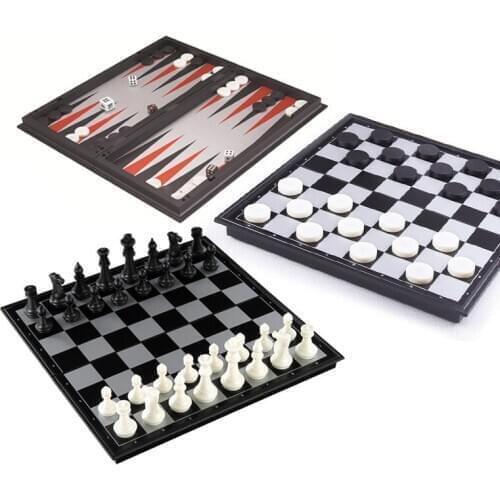 Magnetic Chess Backgammon Checkers Set Foldable Board Game 3-in-1 Road International Chess Folding Chess Portable Board Game