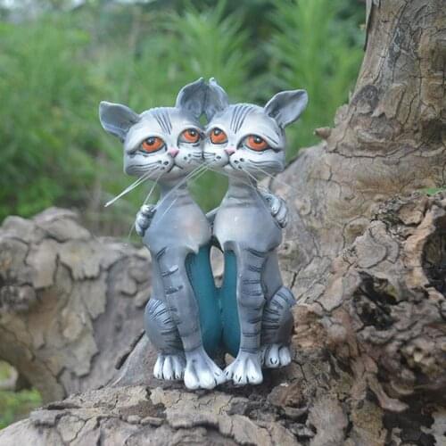 Meditate Cat Figurine Cute Double Cat Figurine Collection Home Office Decor Garden Decoration Cat Ornaments Resin Handicraft