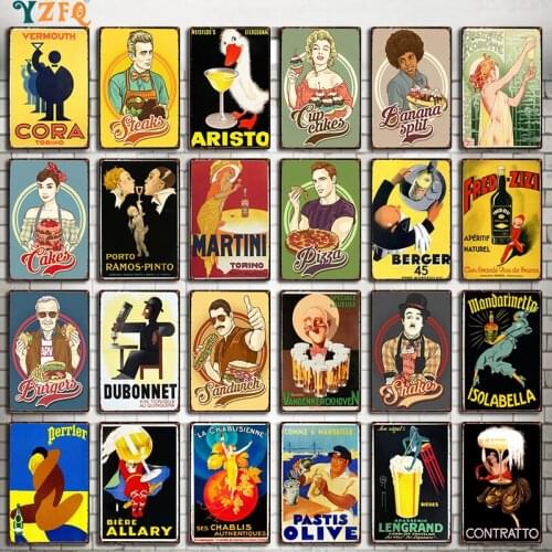 Red Wine Cake Signs Metal Plate Decor Restaurant Cafe Kitchen Art Wall Decoration Accessories Retro Coffee Poster DU-10786A