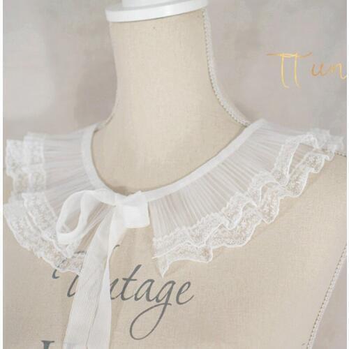 Fashion Embroidery collars white cotton White cotton embroidery Classical princess double pleated lace trim decorative collar