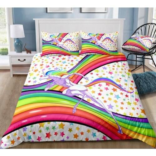 KTLRR Unicorn Attack Duvet Cover Sets,Rainbow Stars Robot Unicorn Bedding Sets for Kids Home Bedroom Decoration,100% Microfiber
