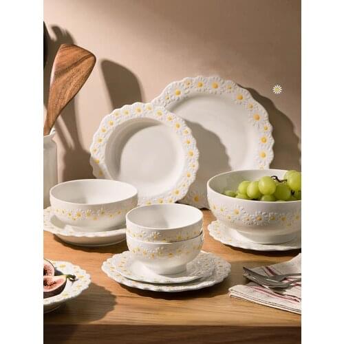 Daisy Dinner Set Tableware Ceramic Salad Soup Rice Bowl Dessert Dish Plate Coffee Cup Saucer Mug Dinner Set Dinnerware