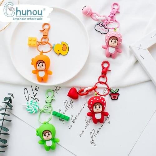 2020 New Cute Key Chain Soft Silicone Bell Duck Lollipop Fruit Girls Keychain Women Girls Backpake Car Keychains Accessories