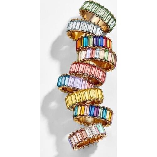 2021 New Ins HOT Unique Colorful Rhinestone Rings Round Copper Golden Wedding Rings for Women Fmale Party Jewelry Gifts Summer