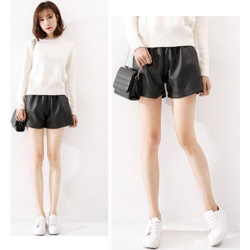 MRMT 2021 Brand new autumn winter womens Leather pants short high-waist Pants For female wide-legged leather shorts