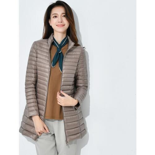 New Autumn Winter Fashion Long Down Coats Women Thin Light 90% White Duck Down Jacket Stand Collar Windproof Outwear Female M404