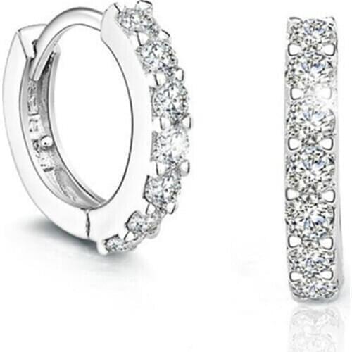 Wholesale Fashion jewelry circular Elegant girl woman single row drill AAA zircon 925 Sterling silver Hoop Earring