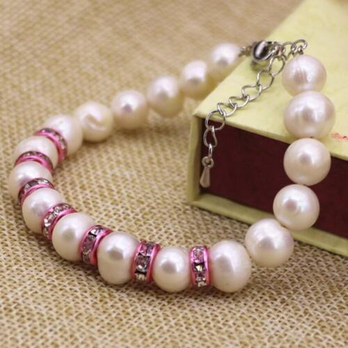 Original design natural 9-10mm white pearl nearround beads strand beaded bracelets for women gifts fashion jewelry 7.5ich B3090