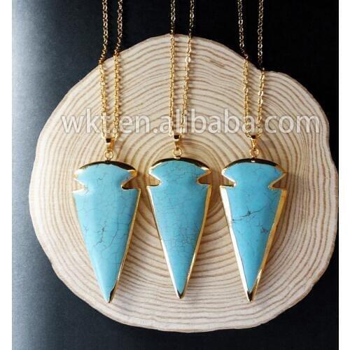 WT-N489 Wholesale Hot fashion howlite spear arrowhead necklace with gold dipped