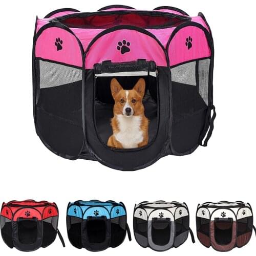 Portable Folding Pet Tent Dog House Octagonal Cage For Cat Tent Playpen Puppy Kennel Easy Operation Fence Outdoor Big Dogs House