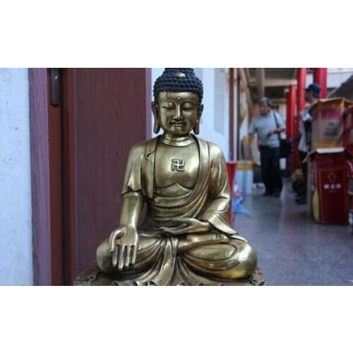 Song voge gem S0831 16 Chinese Buddhism Bronze Gild Amitabha Tathagata Rulai Sakyamuni Buddha Statue