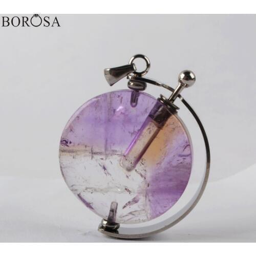 BOROSA Natural Gems Stone Pendants Round Perfume Bottle Diffuser Crystal Essential Oils Bottle Pendant for Necklace DIY WX1304