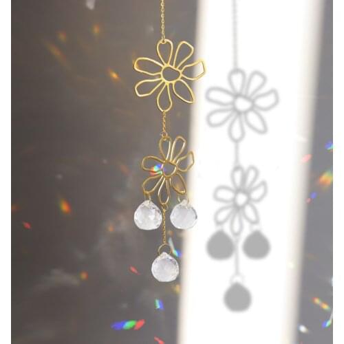 Hanging Crystal WindChimes Rianbow Maker Flower Craft Window Car Prism Metal Pendant Home Garden Wall Wind Chime Ornaments
